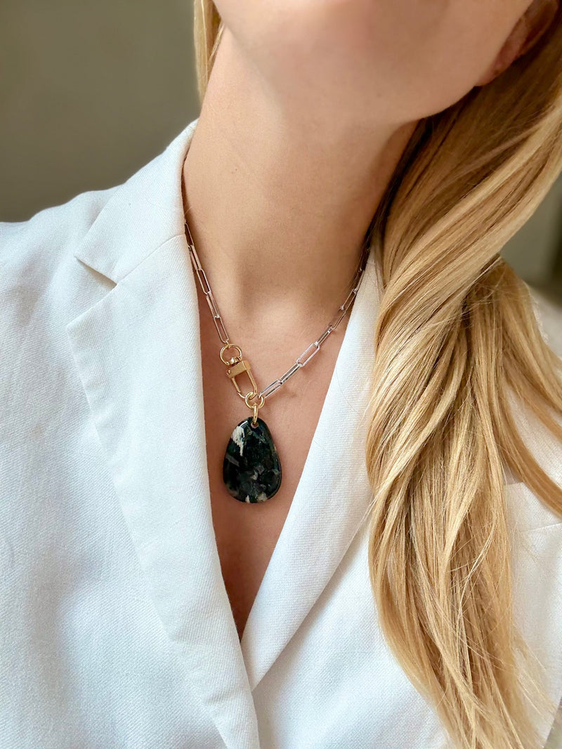 Collier Jaspe Feuille d'Argent #124