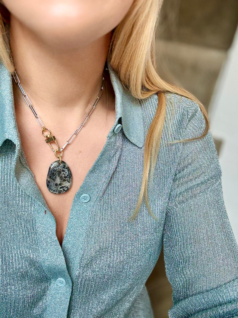 Collier Jaspe Feuille d'Argent #324