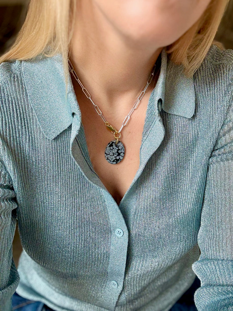 Collier Obsidienne Neige #424