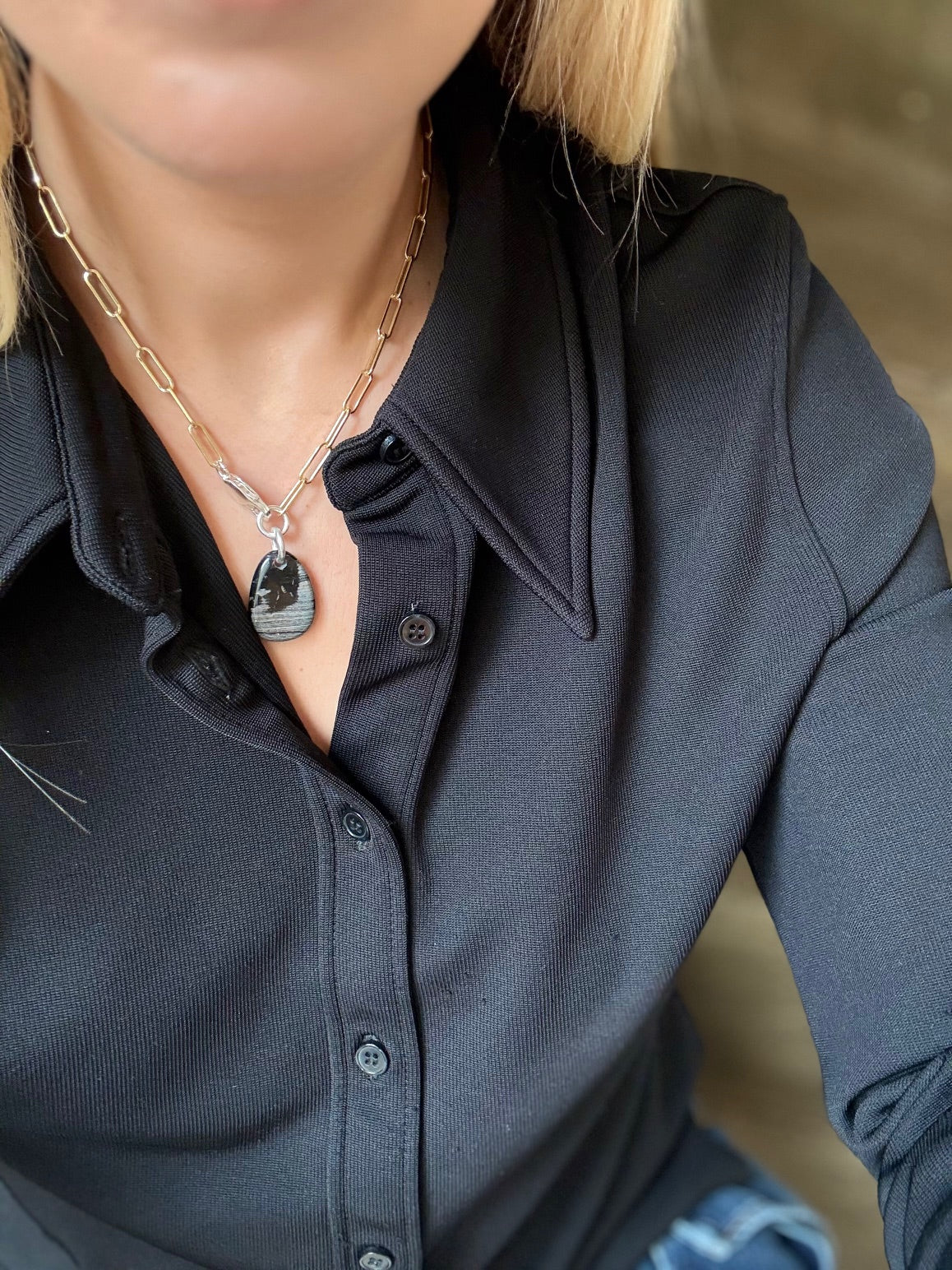 Collier Jaspe Feuille d'Argent #524