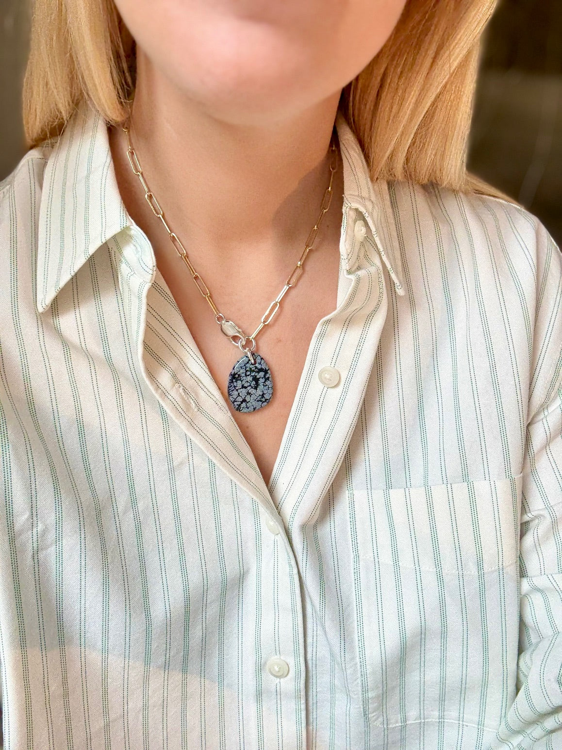 Collier Obsidienne Neige  #624