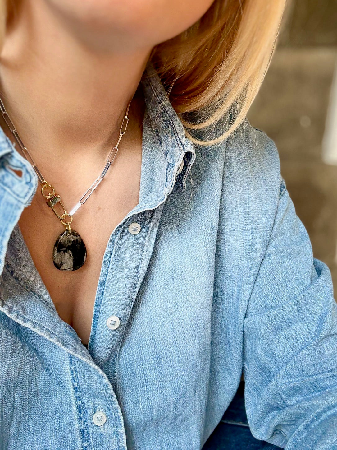 Collier Jaspe Feuille d'Argent #824