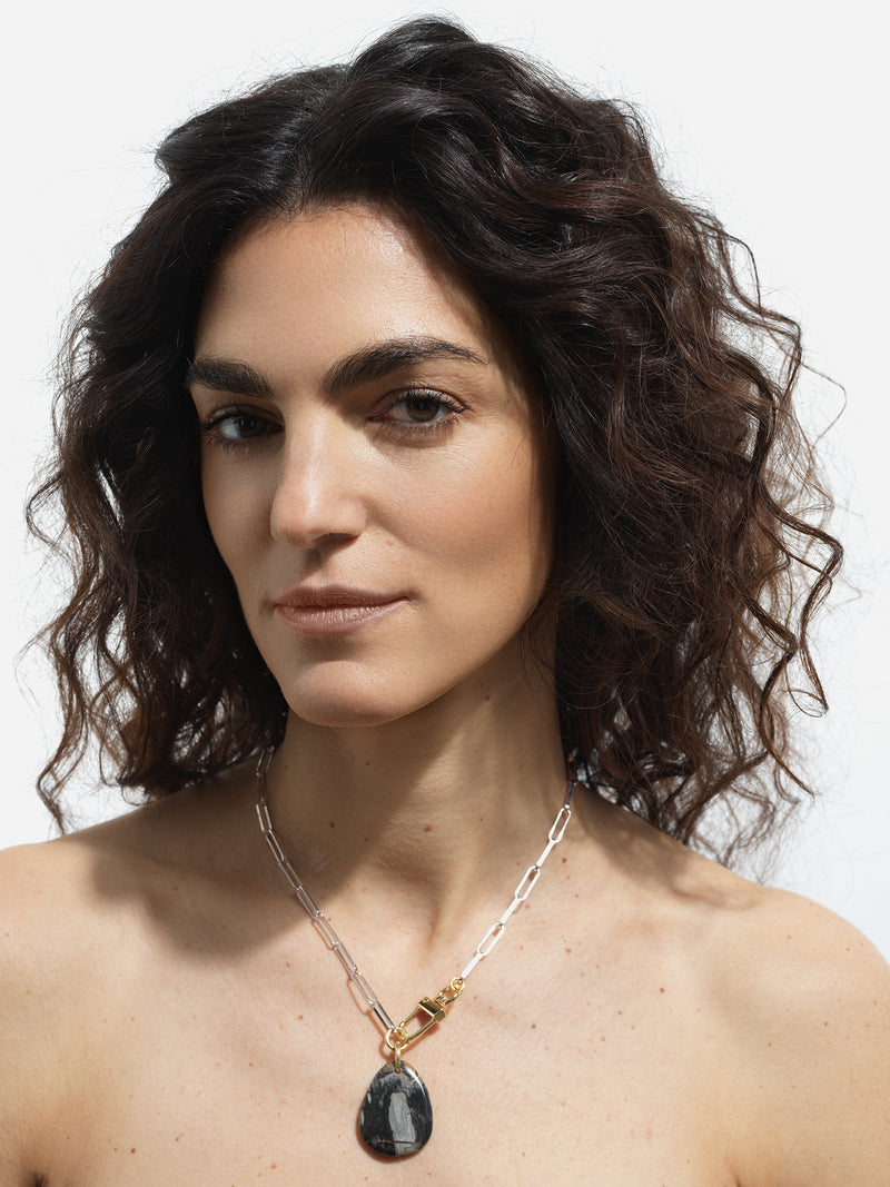 Collier Jaspe Feuille d'Argent #824