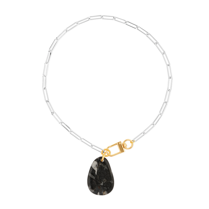 Collier Jaspe Feuille d'Argent #124