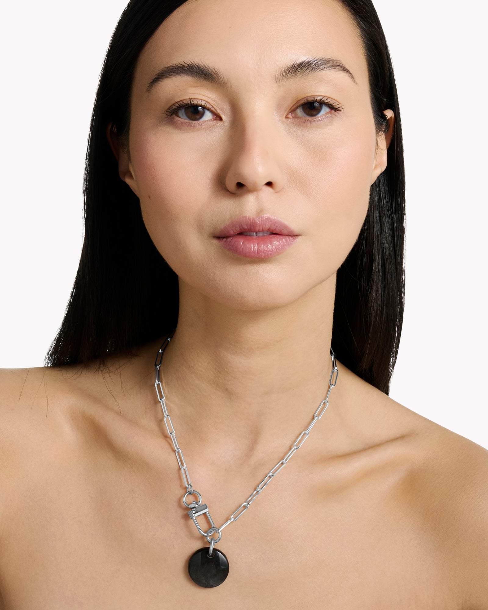 Necklace Cabochon Silver Sheen Obsidian - Tadao